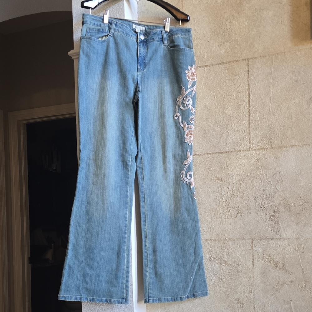 Boston Proper Light Blue Embroidered Flare Jeans Never Worn